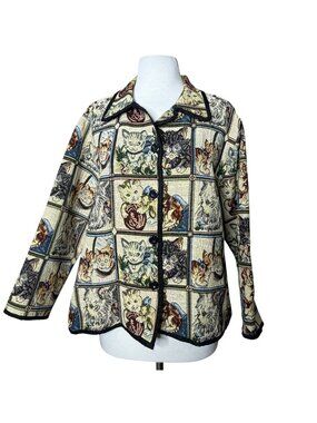 VTG Sara Studio Cat Lady Tapestry Jacket Size XL All OVer Print
